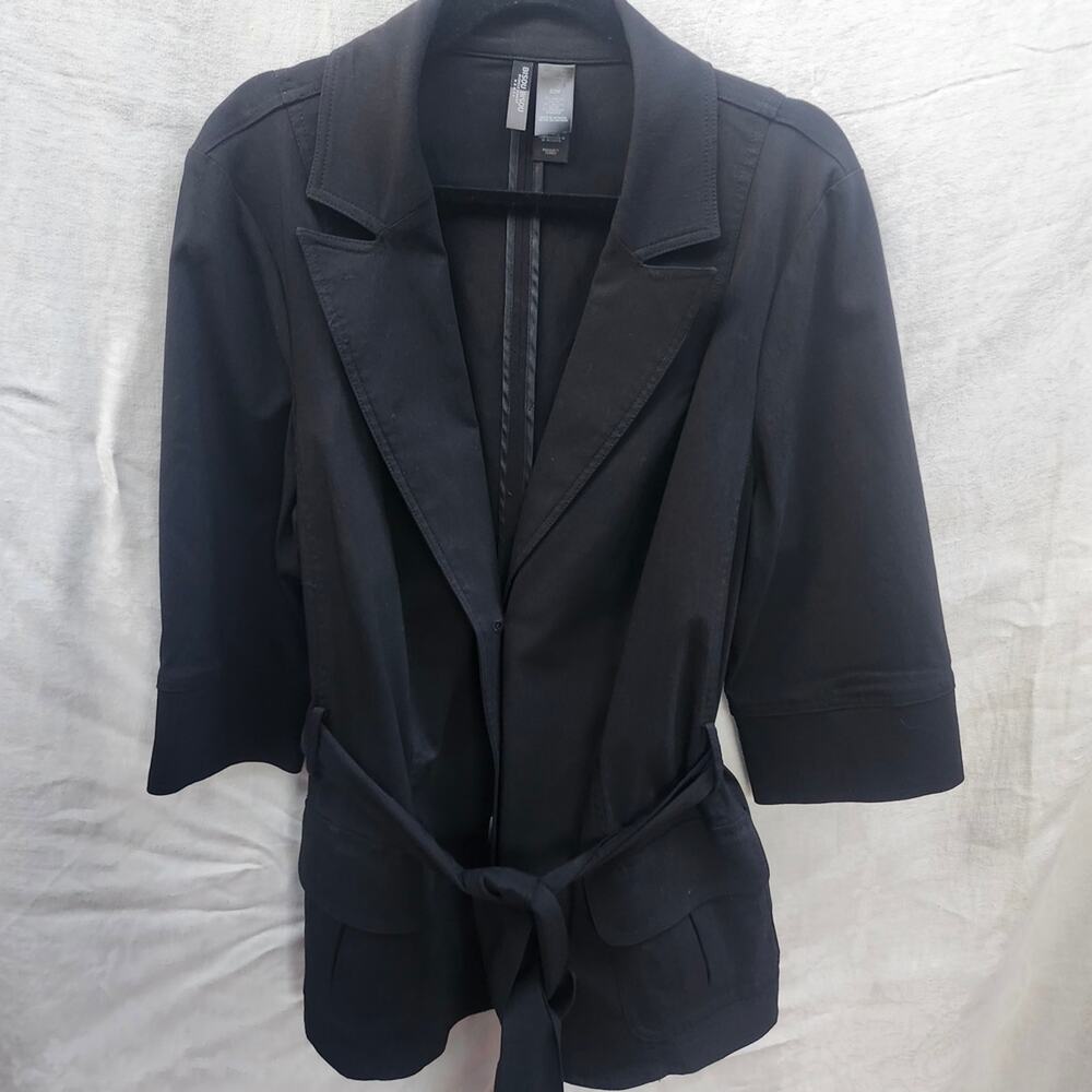 Bisou Bisou Plus Sz 22 Black Stretch Button Front Blazer with Belt Career Office